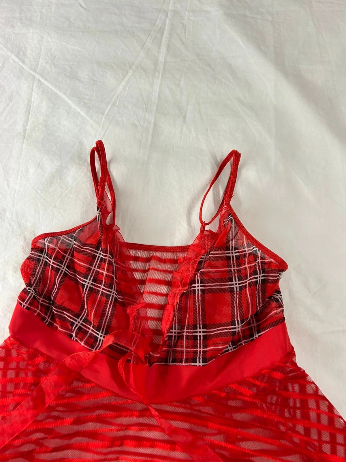 Vestido curto vermelho com renda coquete vintage em poliamida – photo 4